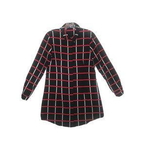 boohoo womens Size 6 button up shirt black with red and white pattern